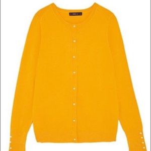 ZARA Knit Cardigan With Faux Pearl Buttons